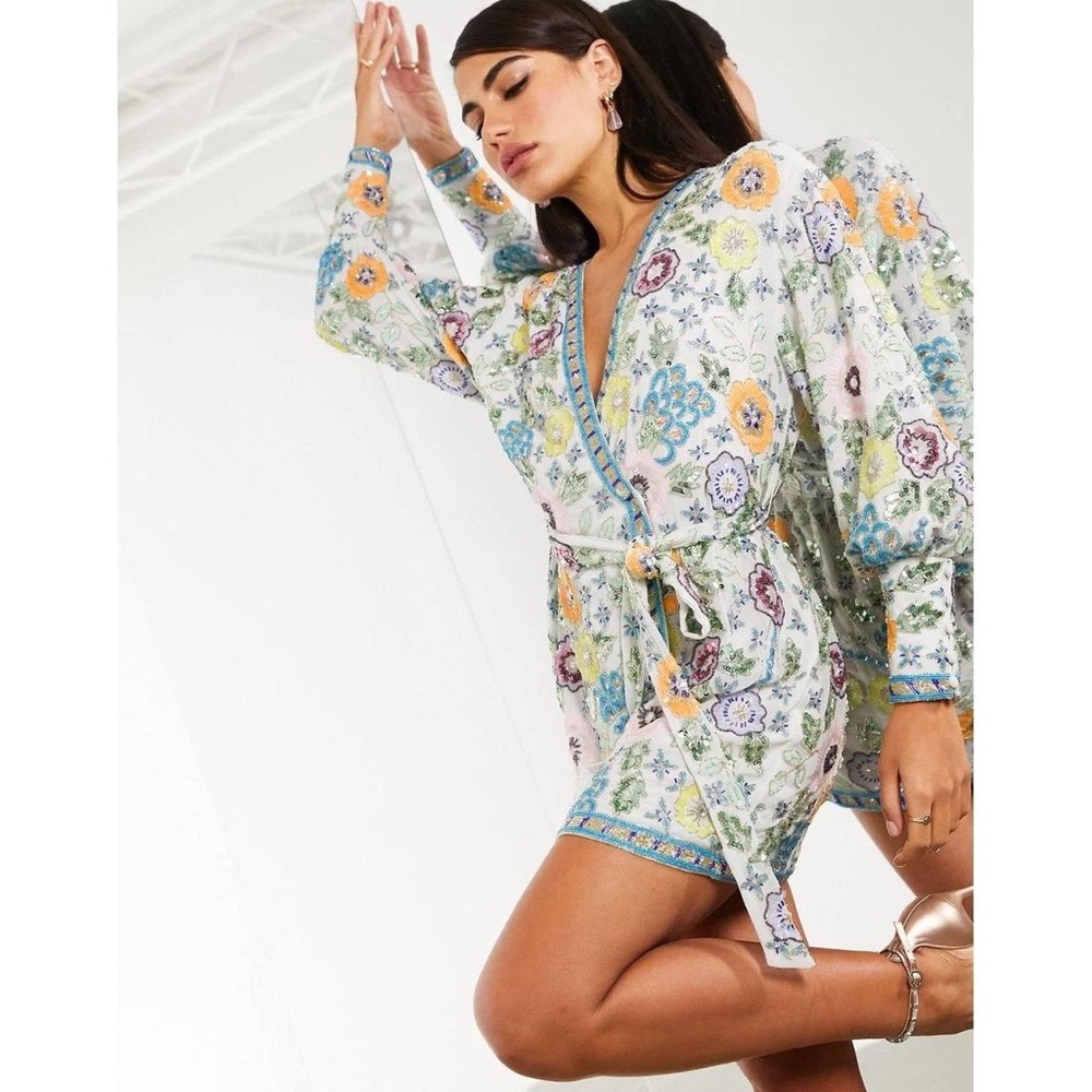 ASOS Fully Beaded Wrap Mini Dress NWT